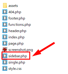 「sidebar.php」というファイル名で保存