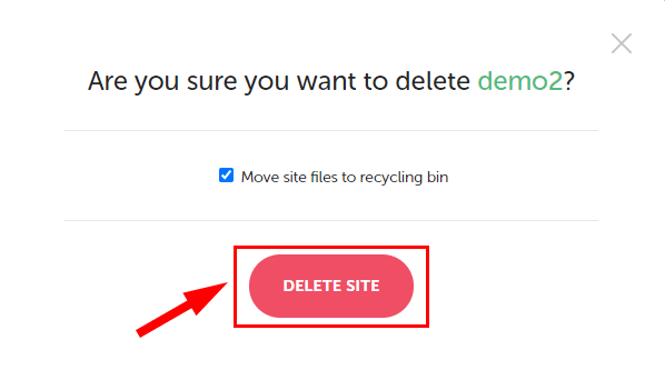 「DELETE SITE」をクリックでサイトは削除される